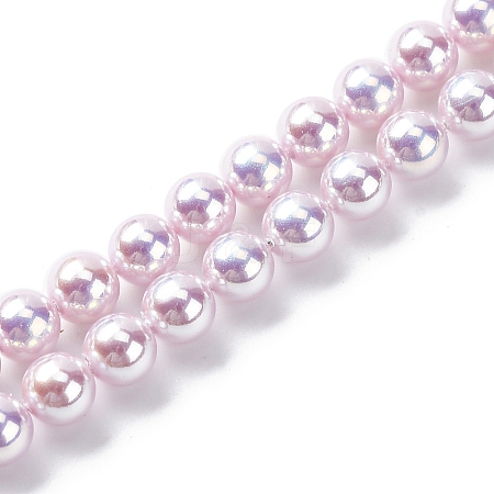 UV Plating Pearlized Glass Pearl Beads Strands GLAA-F128-01A-T11-1