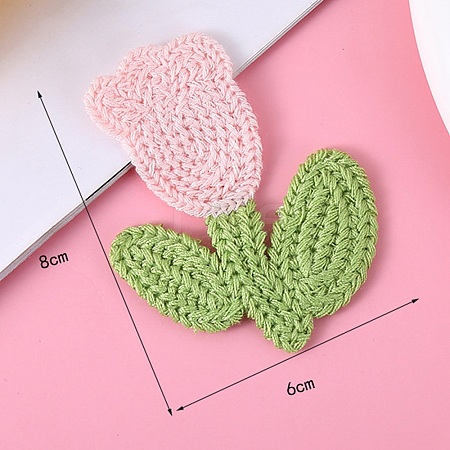 Tulip Flower Shape Polyester Knitted Appliques PATC-WH0005-12G-1