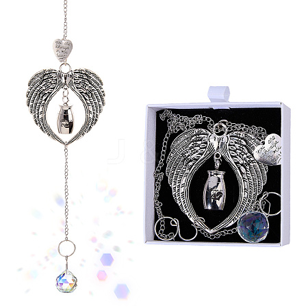 Glass & Alloy Wing & 304 Stainless Steel Urn Ashes Hanging Suncatchers HJEW-DC00196-1