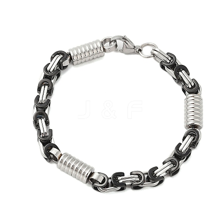 Grooved Column 304 Stainless Steel Byzantine Chain Bracelets Hand Polished for Men BJEW-B093-07BP-1