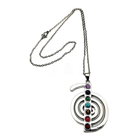 7 Chakra Theme Natural & Synthetic Mixed Genstone Vortex Pendant Necklace QI2897-1