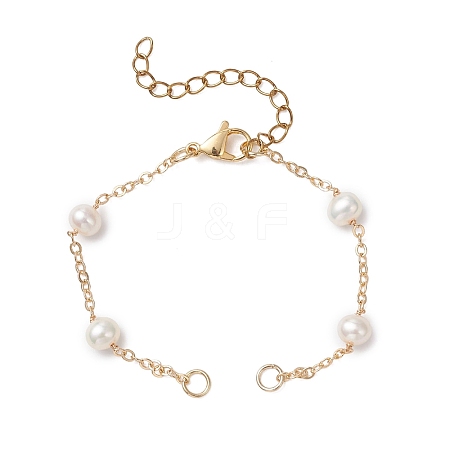 Natural Cultured Freshwater Pearl Beads & Brass Cable Chain Bracelet Making AJEW-JB01450-1