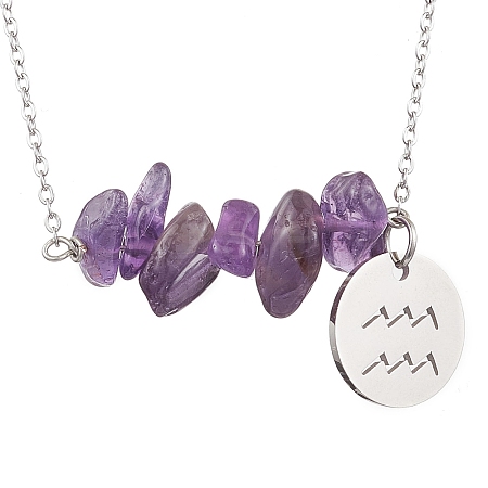 Natural Amethyst Chip & Constellation Pendant Necklaces NJEW-JN05084-11-1