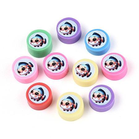 Printed Handmade Polymer Clay Beads CLAY-T022-12E-1