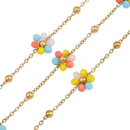 Glass & 304 Stainless Steel Cable Chain Beaded Chains SA-CBAD321-03B-1