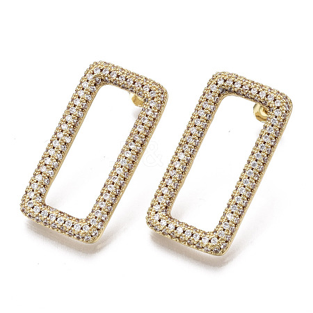 Brass Micro Pave Clear Cubic Zirconia Stud Earrings EJEW-T046-13G-NF-1