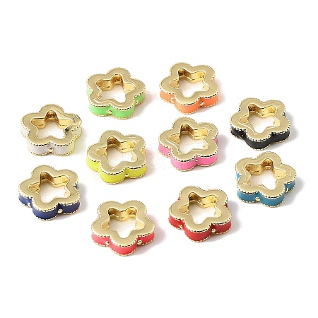 Brass Enamel Flower Spacer Beads KK-CBAF2EC-02G-1
