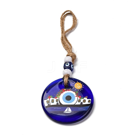 Flat Round with Evil Eye Lampwork Pendant Decoration HJEW-Z005-01E-1