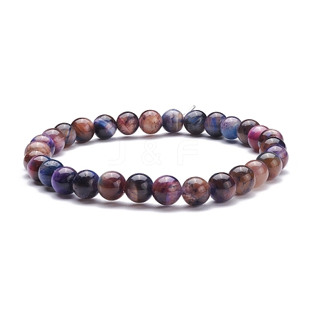 6.5mm Natural Galaxy Tiger Eye Round Beads Stretch Bracelet for Women BJEW-JB07292-1