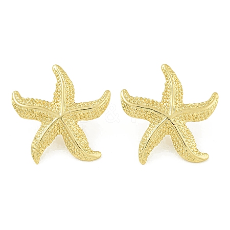 Starfish Brass Stud Earrings EJEW-Q390-08G-1