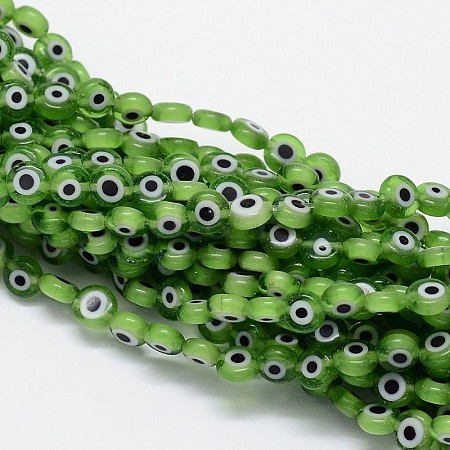 Handmade Evil Eye Lampwork Flat Round Bead Strands LAMP-L058-12mm-02-1