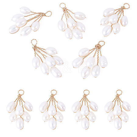 5Pcs Natural Cultured Freshwater Pearl Rice Beaded Grape Pendants PALLOY-TA00382-1