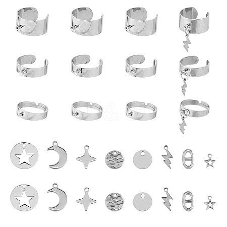 DIY Moon & Star & Lightning Stainless Steel Charms Cuff Ring Making Kit DIY-FI0001-01-1