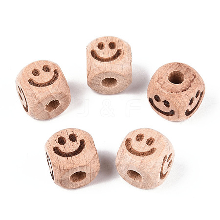 Engraved Beech Wood Beads WOOD-N015-08F-1