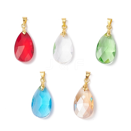 10Pcs 5 Colors Faceted Teardrop Glass Pendants PALLOY-JF03737-01-S-1