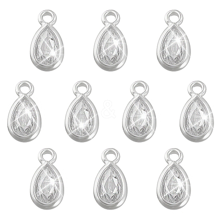 10Pcs 925 Sterling Silver Pave Clear Cubic Zirconia Teardrop Charms STER-PH0004-39-1