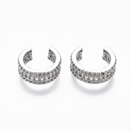 Brass Micro Pave Clear Cubic Zirconia Cuff Earrings EJEW-R114-025P-NF-1