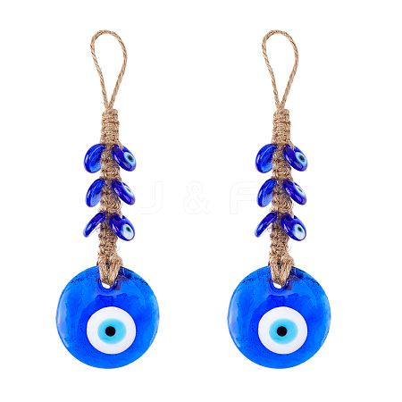 DICOSMETIC 2Pcs Glass Turkey Evil Eye Car Hanging Decorations HJEW-DC0001-14-1