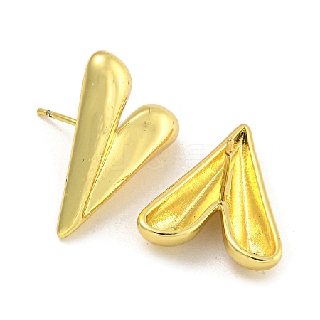 Rack Plating Heart Brass Stud Earrings for Women EJEW-G410-51G-1