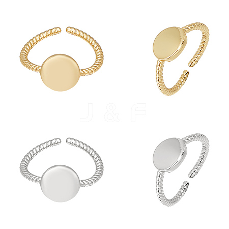 Unicraftale 4Pcs 2 Colors Brass Flat Round Open Cuff Ring RJEW-UN0002-43-1