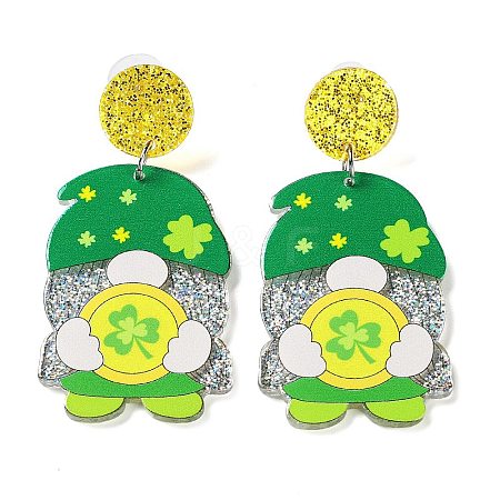 Saint Patrick's Day Sparkling Acrylic Dangle Stud Earrings LS-EJEW-P243-A05-1