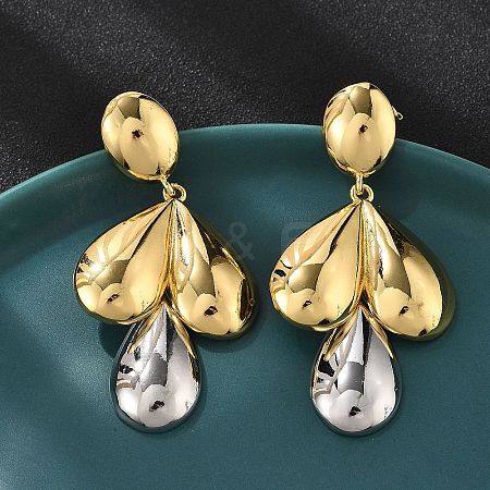 Teardrop Brass Dangle Stud Earrings EJEW-S258-06GP-1