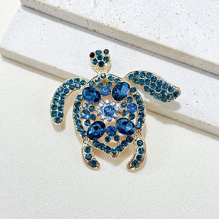 Tortoise Alloy Rhinestone Brooches for Backpack Clothes PW-WG63776-01-1