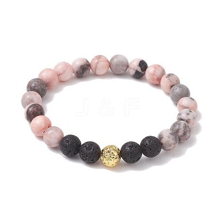 8mm Round Natural Zebra Jasper & Lava Rock Beaded Stretch Bracelets for Women BJEW-JB10433-1