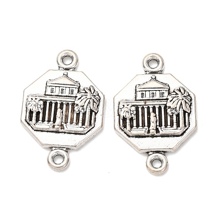 Tibetan Style Alloy Octagon with Church Connector Charms FIND-Z099-16AS-03-1