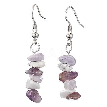 Natural Howlite & Amethyst & Purple Turquoise Dangle Earrings EJEW-JE06127-01-1