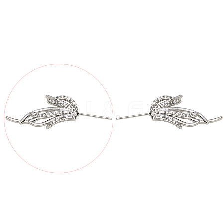 Brass Micro Pave Clear Cubic Zirconia Fishtail Head Pins BAPE-PW0002-10B-P-1