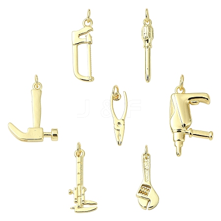 14Pcs 7 Styles Rack Plating Brass Pendants KK-CJ0003-27-1