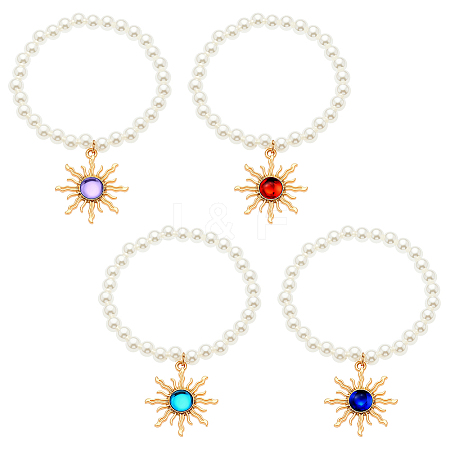 4Pcs 4 Colors Golden Alloy Resin Sun Charm Bracelets BJEW-HY0001-19-1