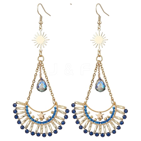 Synthetic Blue Spinel & Glass Dangle Earrings EJEW-MZ00290-1