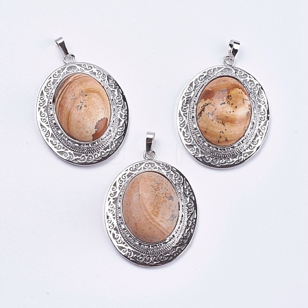 Natural Picture Jasper Pendants G-F228-22O-RS-1