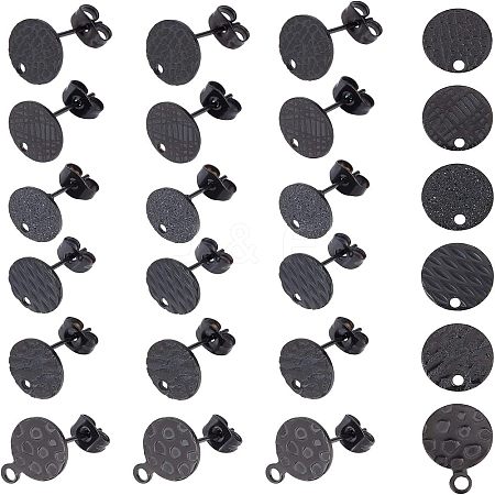 Unicraftale 24Pcs 6 Style Flat Round with Textured 304 Stainless Steel Stud Earring Findings STAS-UN0027-38-1