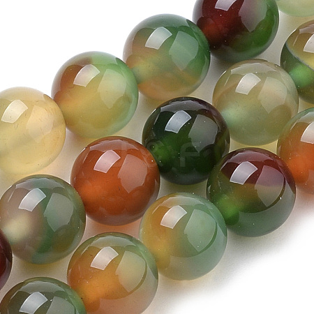 Natural Peacock Green Agate Beads Strands G-S259-16-12mm-1