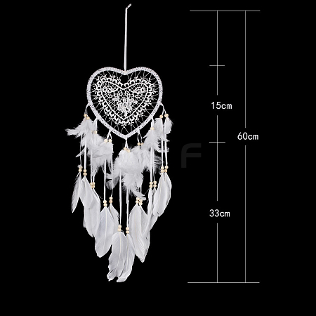 Feather Heart Woven Net/Web Wind Chimes HEAR-PW0001-165-1