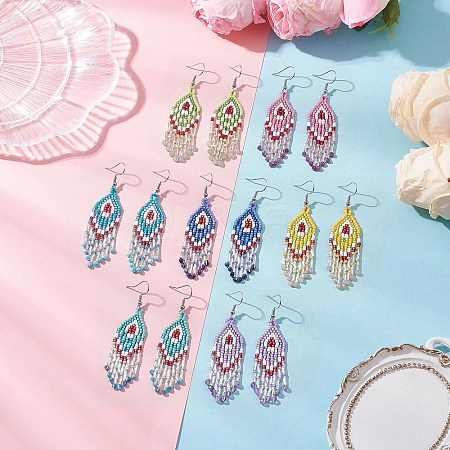 7 Pairs Natural Gemstone Rhombus Dangle Earrings EJEW-MZ00567-1