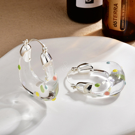 Resin and Brass Hoop Earrings for Women FS-WGF4F65-02-1
