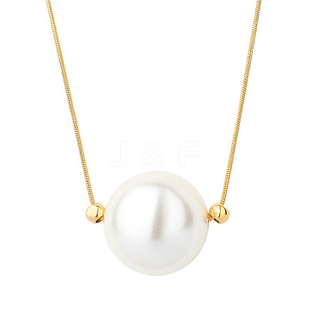 Imitation Pearl Round Ball Pendant Necklace with Stainless Steel Snake Chains GO5113-4-1