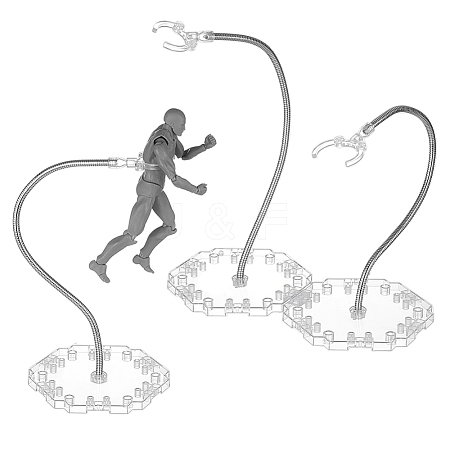 Plastic with Zinc Alloy Model Assembled Action Figure Display Holders with Hexagon Base ODIS-WH0038-219A-1