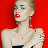 ANATTASOUL Strawberry Brass Enamel Pendant Necklace & Dangle Earrings & Open Cuff Ring & Charm Bracelet Jewelry Sets SJEW-AN0001-35-5