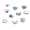 10Pcs Alloy Rhinestone Cuff Rings PW-WG9C575-01-5