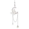 Natural Rose Quartz Chips & Brass Moon & 304 Stainless Steel Butterfly Suncatcher HJEW-TA00449-03-1