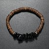 Natural Obsidian Chips & Coconut Disc Beaded Stretch Bracelets PW-WG68238-03-1