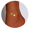 Brass Sideways Cross Link Anklets with Flat Round Initial Charms FS-WG12DAA-09-1