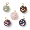 Natural Green Aventurine/Rose Quartz/Tiger Eye/Lapis Lazuli/Amethyst Copper Wire Wrapped Moon Pendants PALLOY-JF02908-1