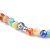 Millefiori Glass Beaded Stretch Bracelet with 304 Stainless Steel Cross Charm for Women BJEW-JB08521-6