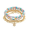 5Pcs 304 Stainless Steel & Handmade Heishi Polymer Clay/Glass Seed Bead/Plastic Bead Stretch Bracelet Sets AF7427-1-5